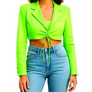 Zera XS Green Women's Blazer Suit Coat Jacket Top Tie  Miss Size 0 2 Extra Small